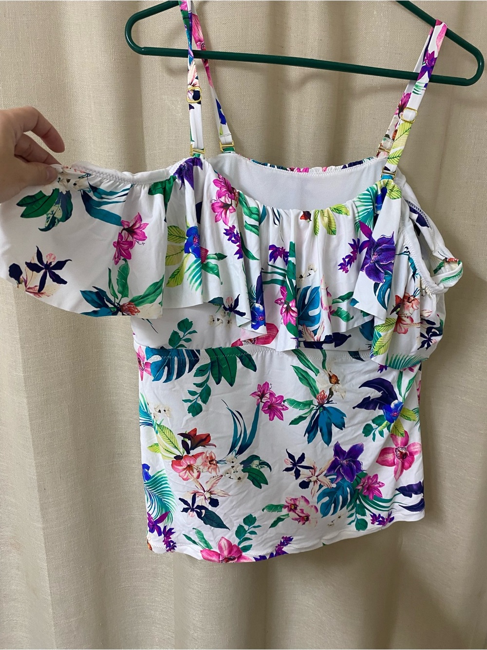 Leilani Plus 18W Tropical Floral Ruffle Tankini Top Underwire D Cup